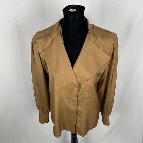 Vintage Levante’ 100% Silk Shoulder Pad Safari Blouse - Women’s 6 - Picture 4 of 8